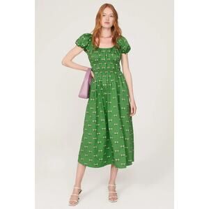 Kate Spade Dragonfly Embroidery Cotton Elastic Fit Flare Midi Dress L, Rt. $368